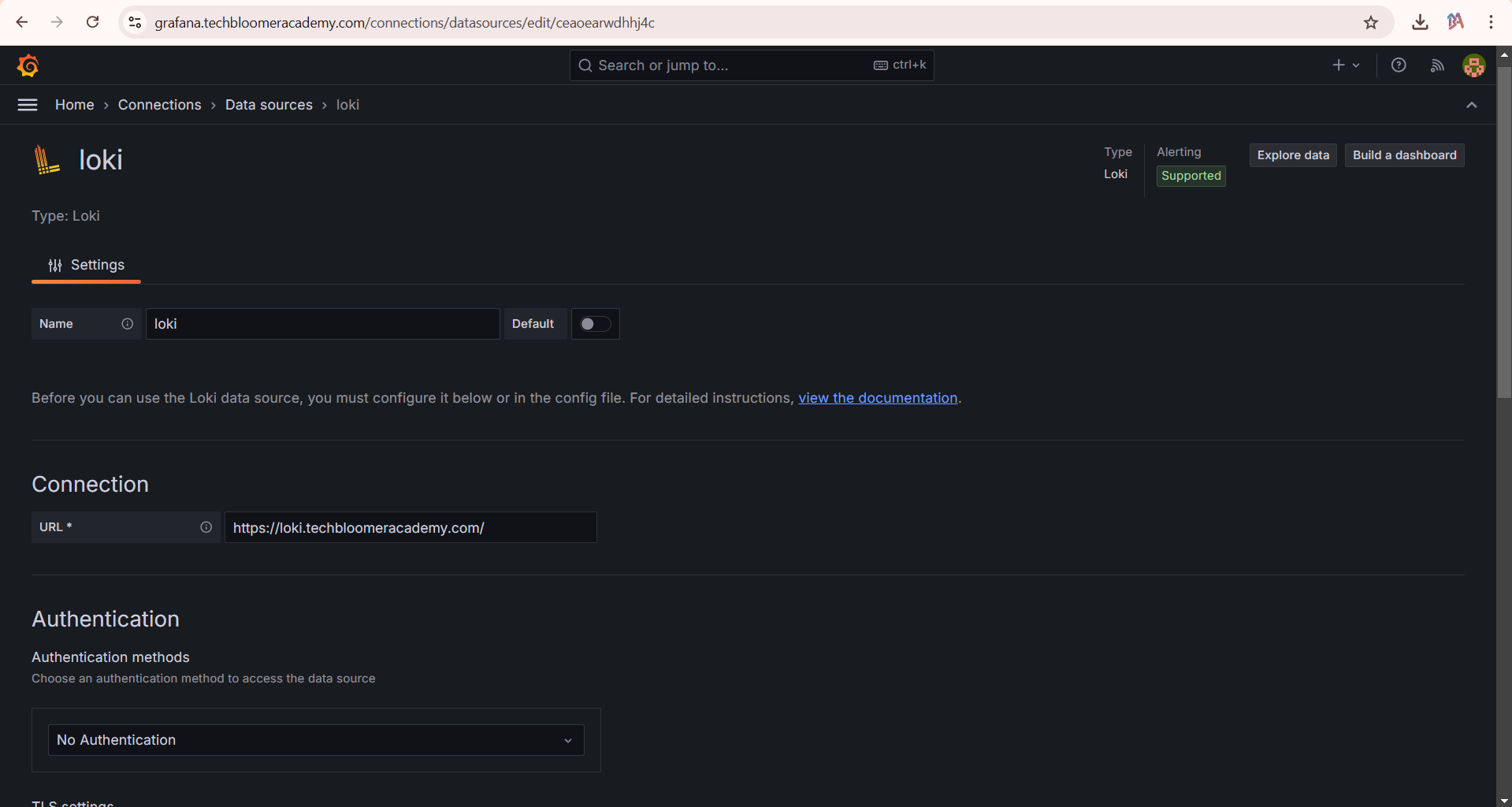 Enter the Loki server URL